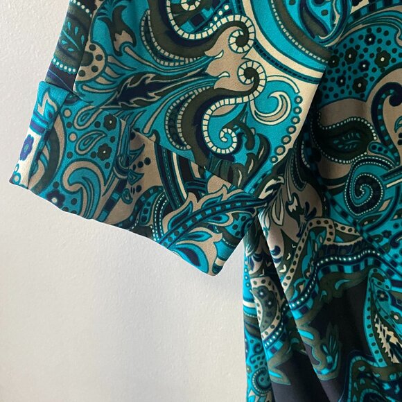 Brian Bailey Blue Paisley Print Front Tie Long Sleeve Round Neck Dress - Picture 6 of 11